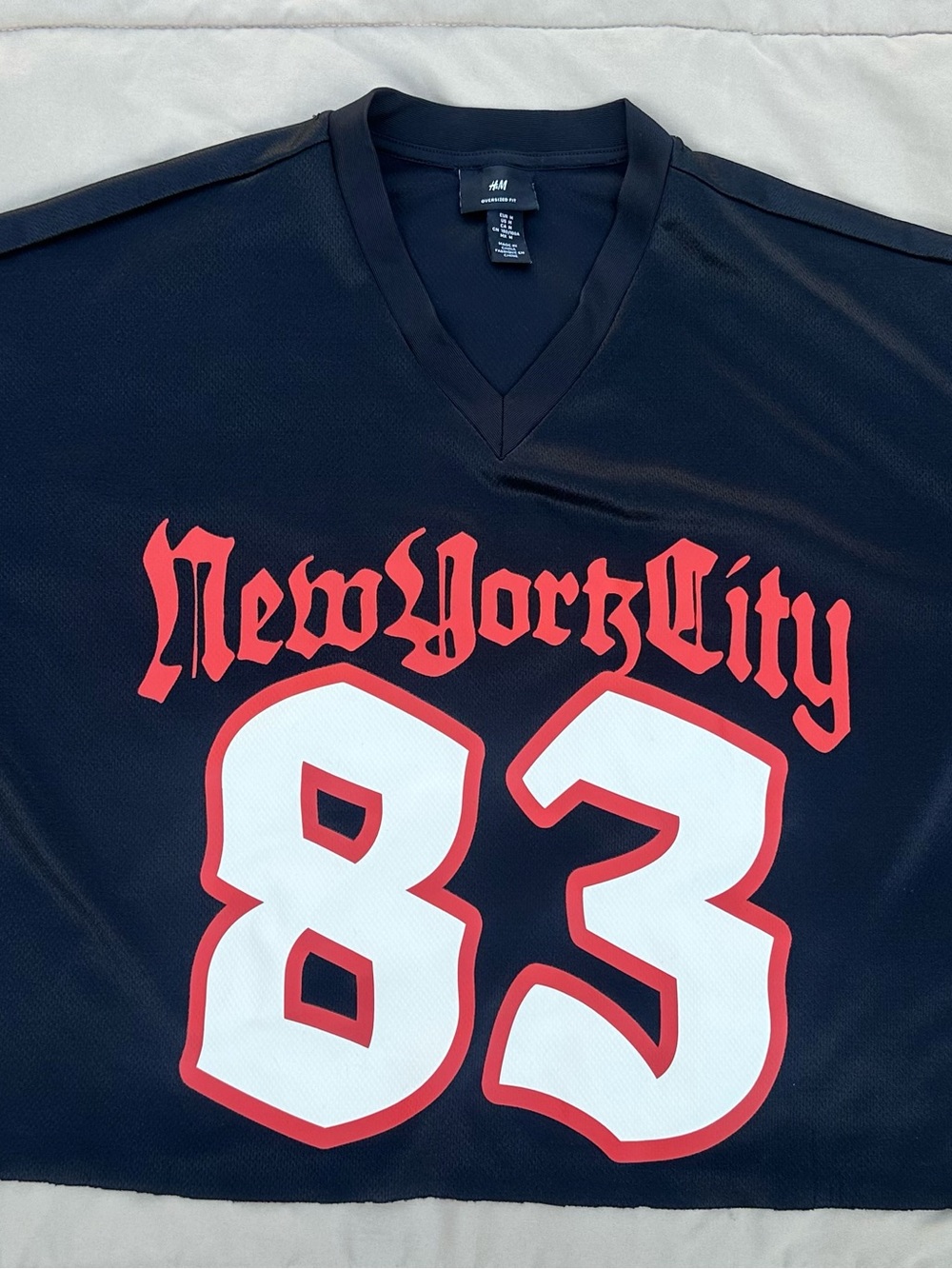 H&M Black Jersey with Red 'New York City' Script and White 83